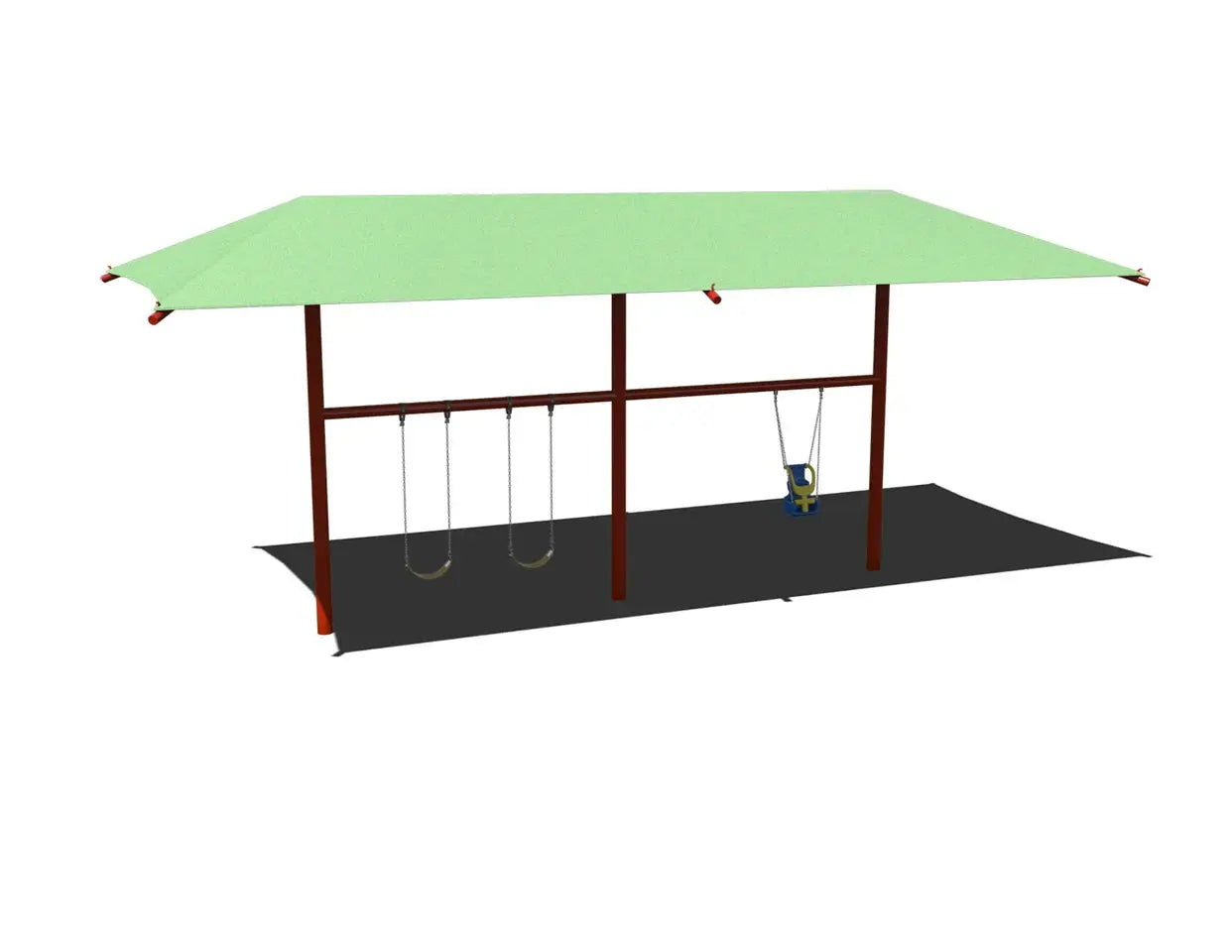 2-Bay Single Post Swing Frame with Shade - RSW3516G  Swings Playgrounds Etc