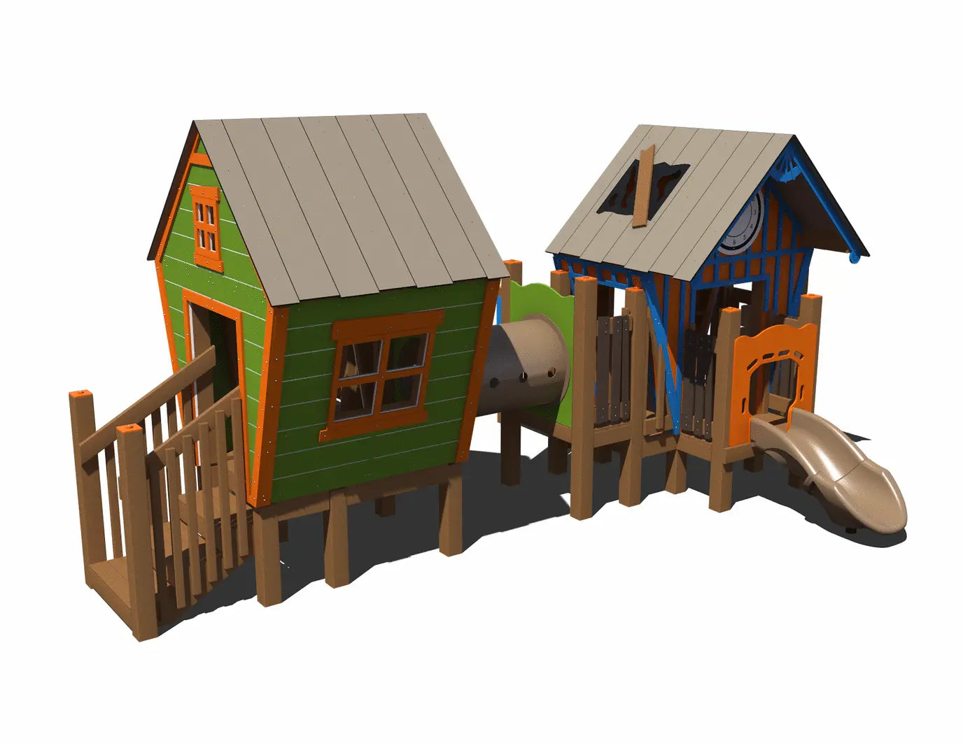 R-Town Twin Cottages Themed Outdoor Playground - RFX-30187  Themed Outdoor Playgrounds Playgrounds Etc