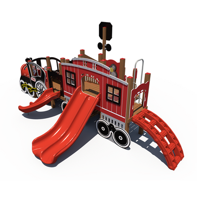 Train Themed Outdoor Playground with Crossing Sign